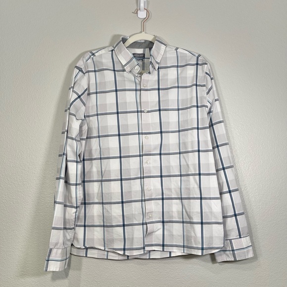 Van Heusen White, Blue, and Gray Plaid Shirt Slim Fit Size Large - Picture 1 of 4